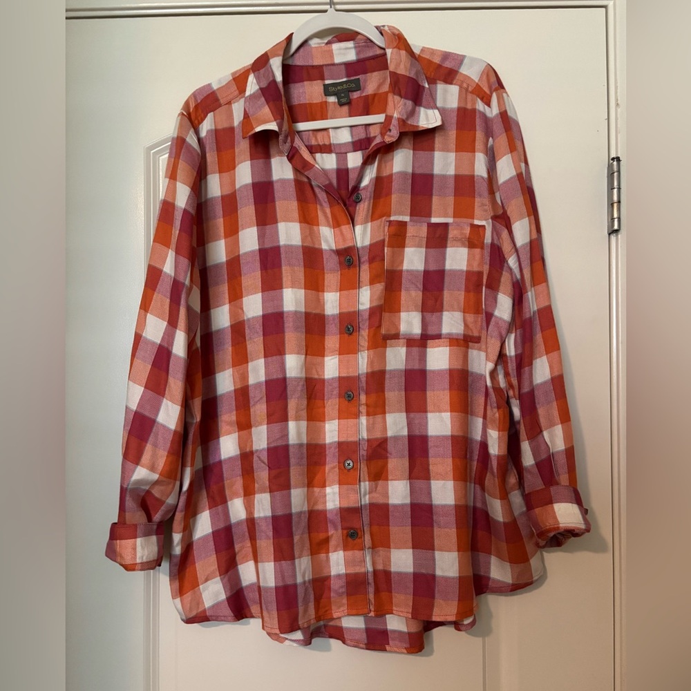 style & Co. Plaid Button-Up Shirt XL